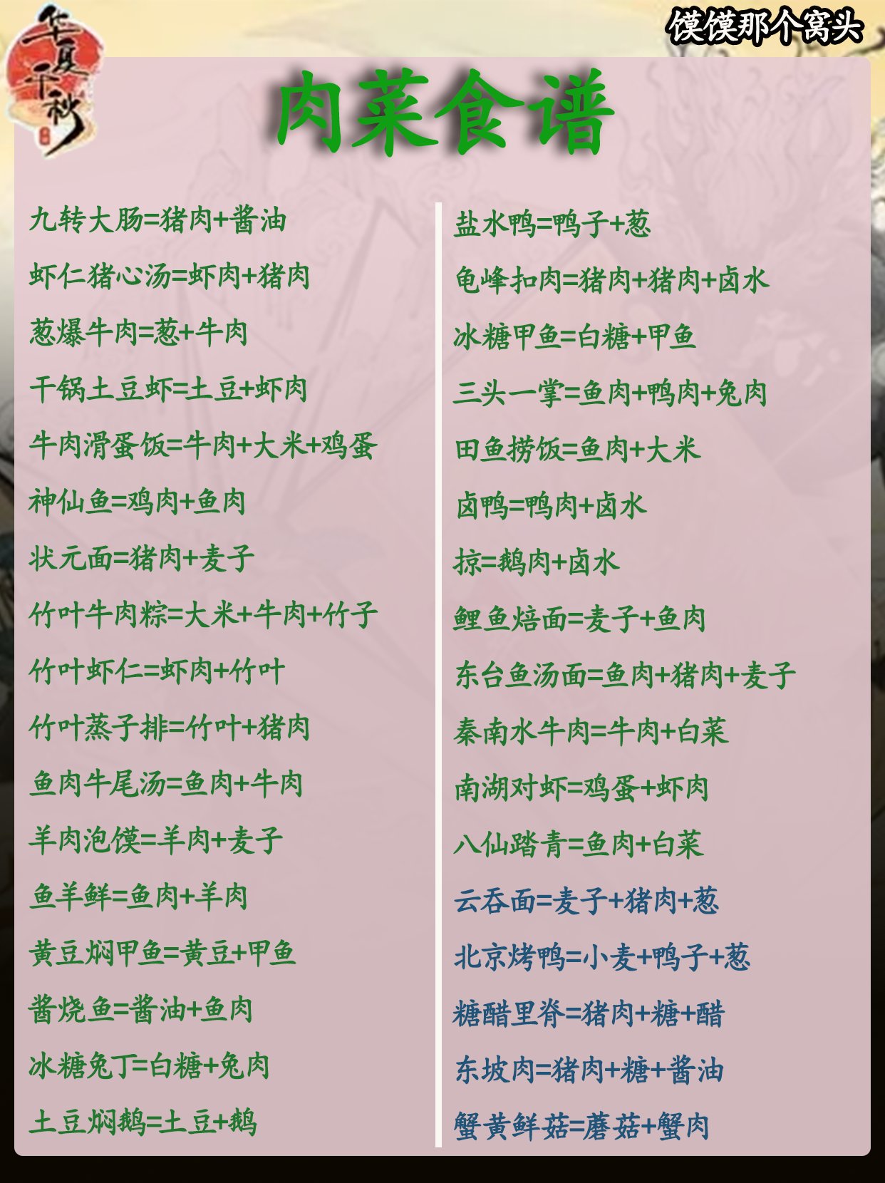 《华夏千秋》食谱大全